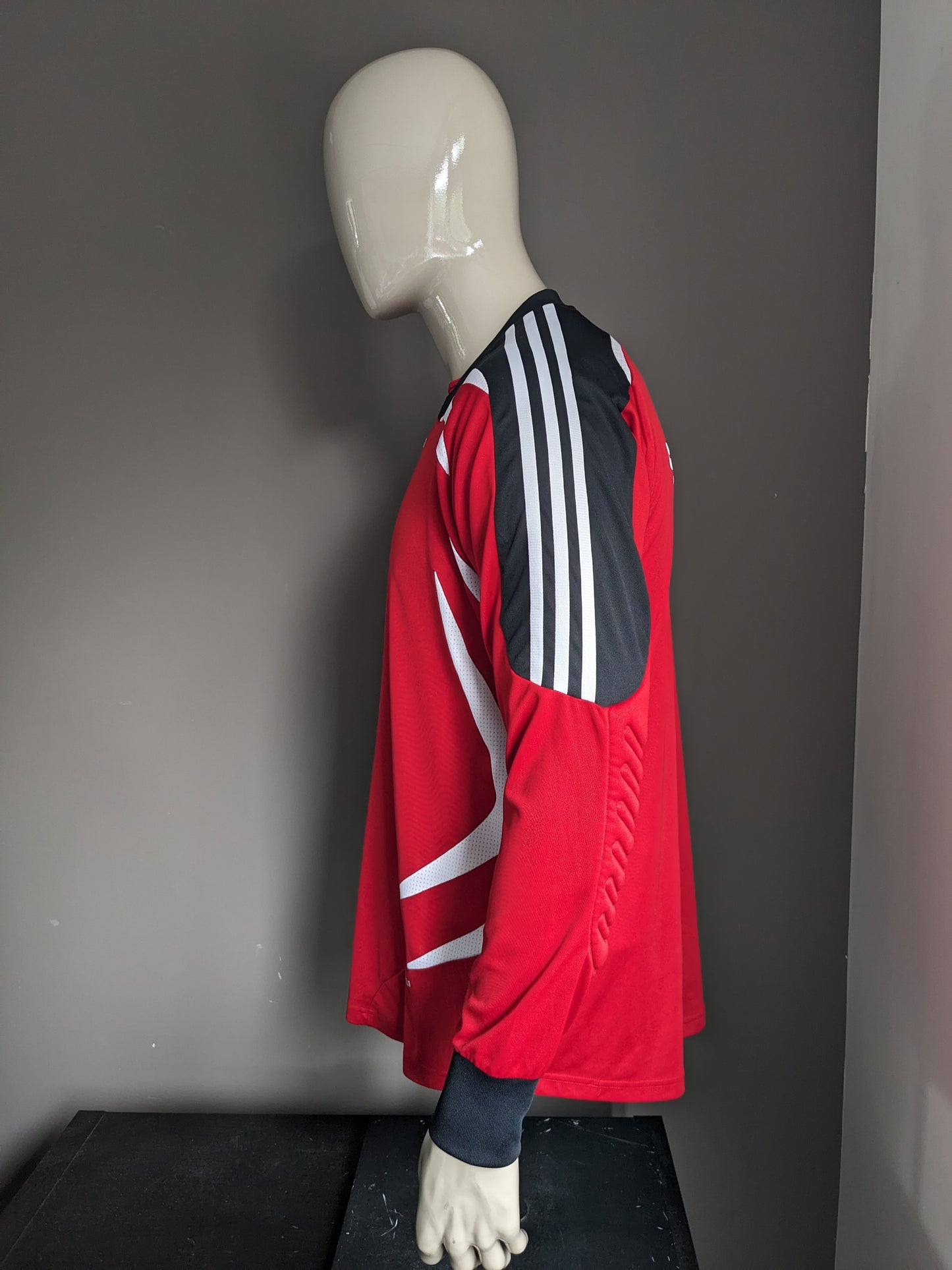 Vintage Adidas Keepers shirt. Rood Wit Zwart gekleurd. Spfr. Bühlerzell. Maat L.