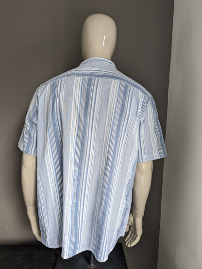 Atlas for Men Shirt short sleeve with mao / farmers / raised collar. Blue white striped. Size 3XL / 2XL.