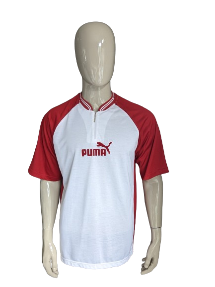 Vintage Puma Sport -Shirt mit Reißverschluss. Rot weiß gefärbt. Größe xl.