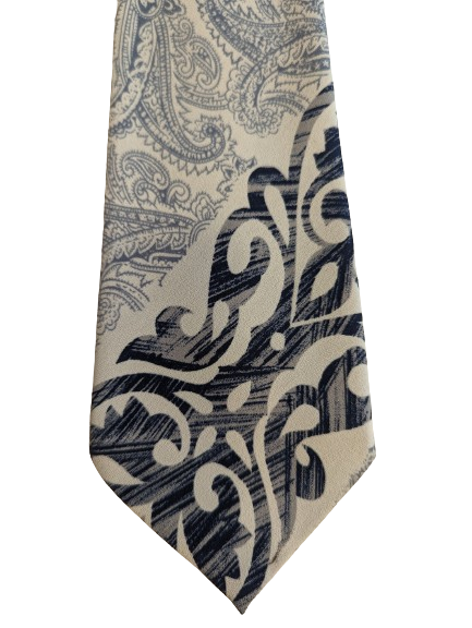 Vintage Brother's hand made polyester tie. Blue gray light brown motif.