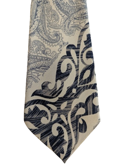 Vintage Brother's hand made polyester tie. Blue gray light brown motif.