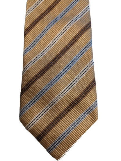 Prochownick silk designer tie. Gold brown light blue.