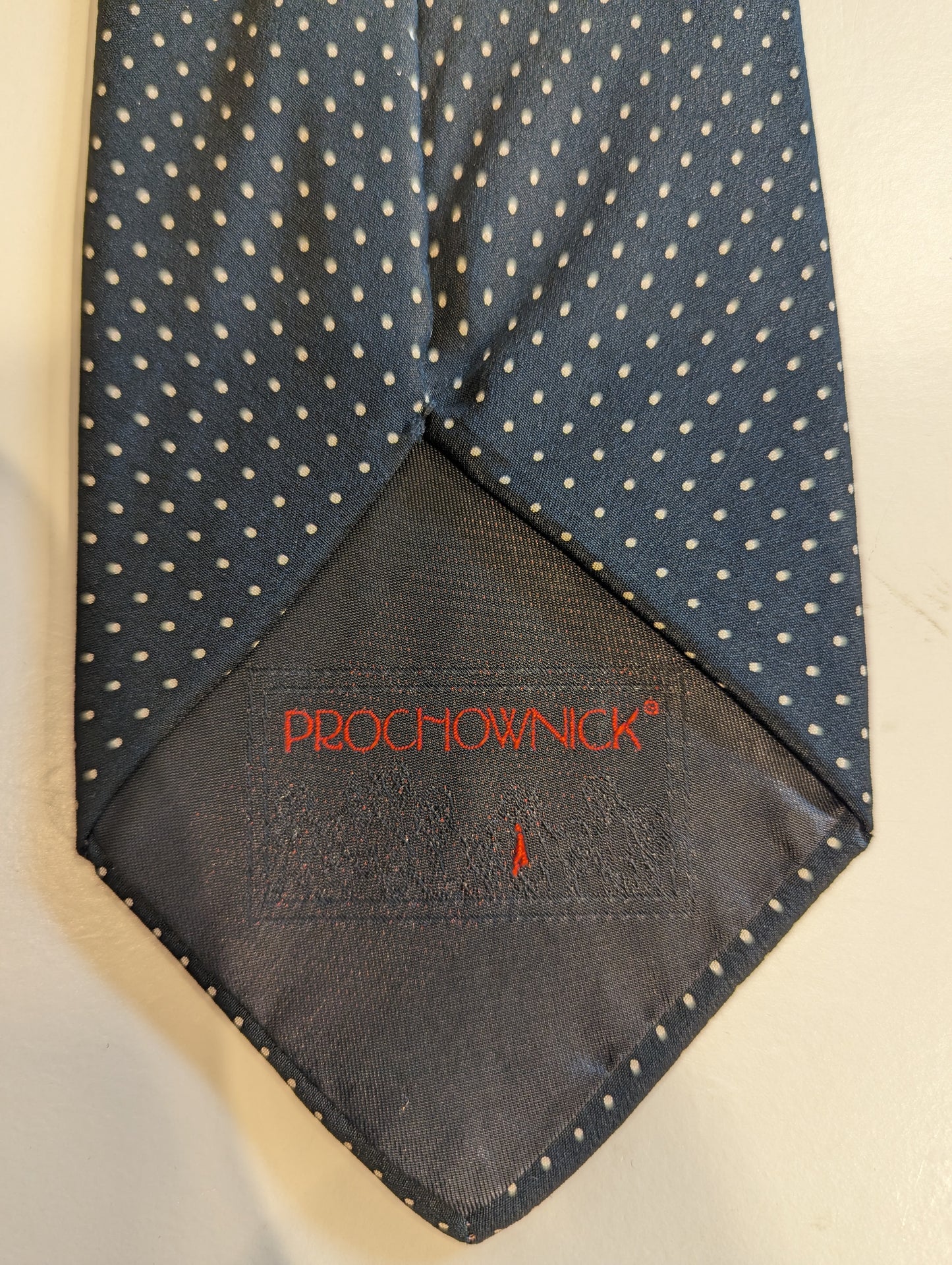 Prochownick silk designer tie. Blue White.