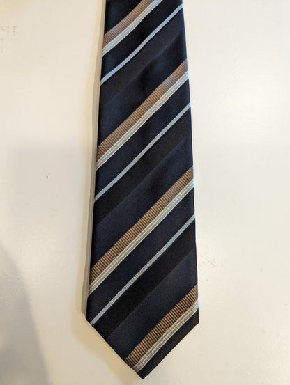 Tie en soie vintage Hugo Boss. Bleu marron noir.