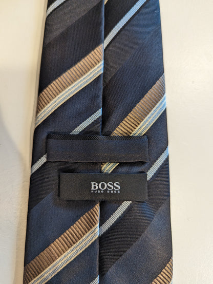 Vintage Hugo Boss silk tie. Black brown blue.