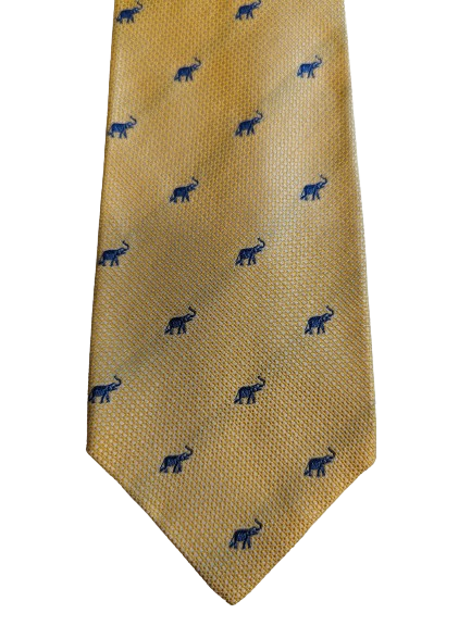 Jumbo made by Stange Berlin silk elephant tie. Yellow blue.