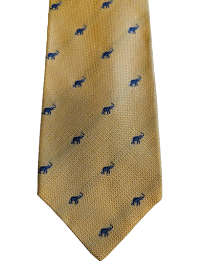 Jumbo made by Stange Berlin silk elephant tie. Yellow blue.