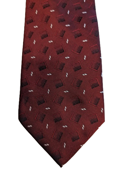 Vintage Kai Long Hand Made Silk Tie. Motivo rojo en blanco y negro.