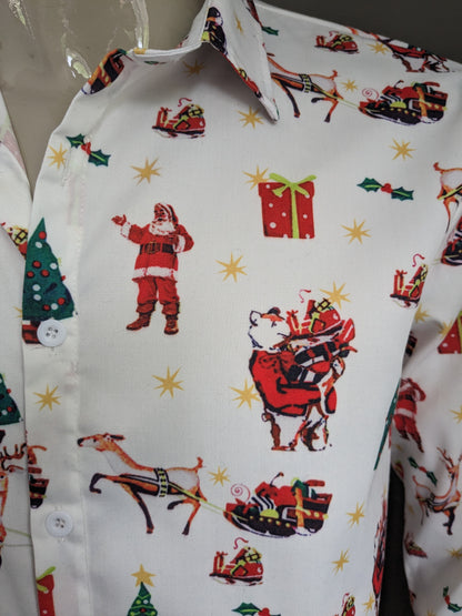 Brandless Christmas / X-mas print shirt. White red yellow green colored. Size L.