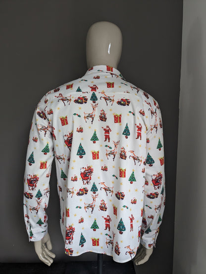 Chemise imprimée de Noël / X-Mas sans marque. Couleur vert rouge blanc. Taille L.