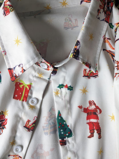 Camicia di stampa di Natale / X-Mas senza marca. Verde giallo rosso bianco colorato. Taglia L.