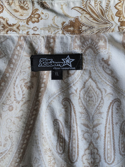 Star Academy Shirt. Beige Brown Paisley Print. Größe xl.