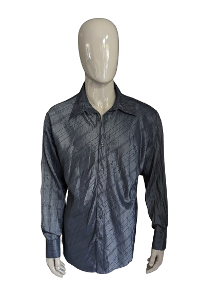 Camicia d'oro vintage. Motivo di effetto rughe nero grigio. Taglia XL.