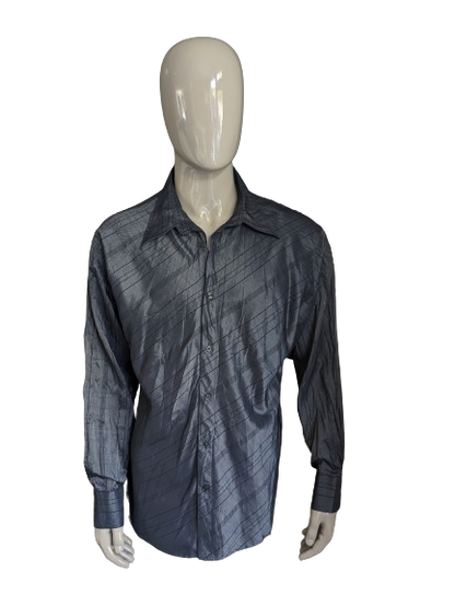 Camicia d'oro vintage. Motivo di effetto rughe nero grigio. Taglia XL.