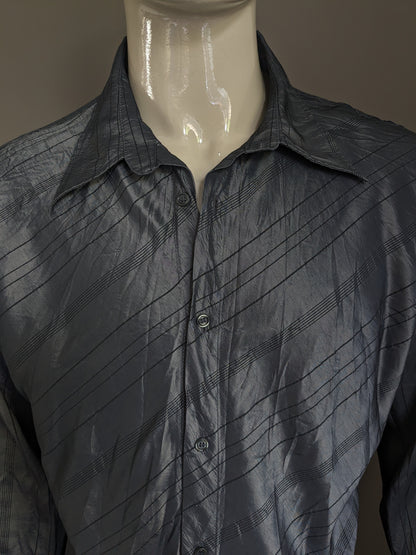 Camicia d'oro vintage. Motivo di effetto rughe nero grigio. Taglia XL.