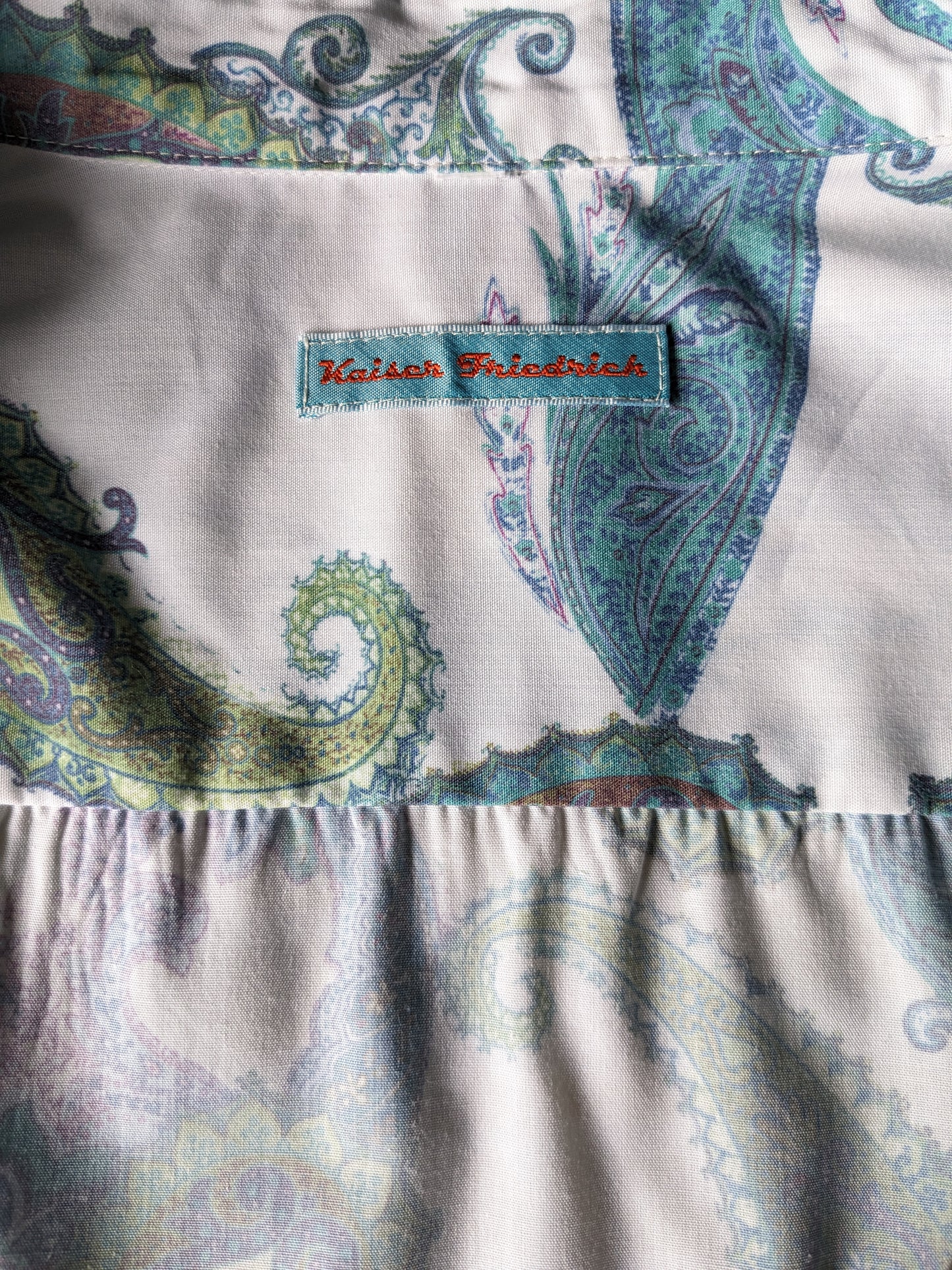 Kaiser Fredrick overhemd. Blauw Groen Paarse paisley print. Maat XL.