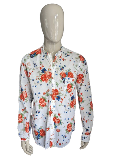 Chemise de Mason. Print de fleurs bleu vert rouge. Taille xl.