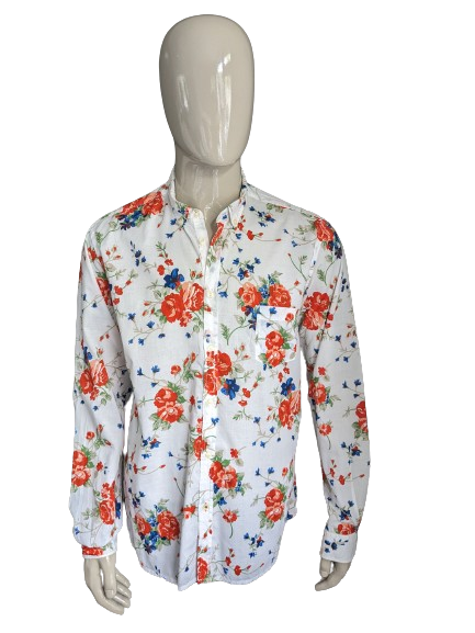 Mason's shirt. Red green blue flowers print. Size XL.