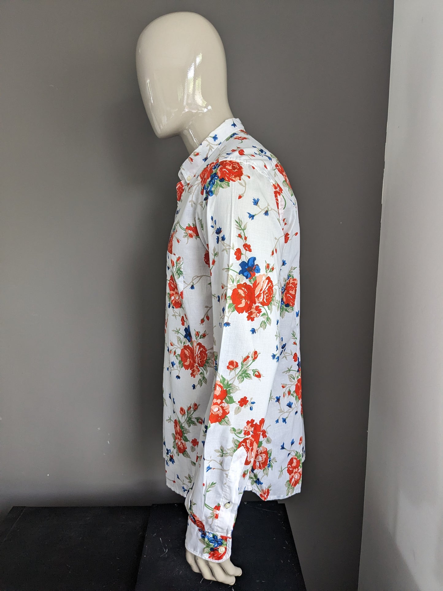 Chemise de Mason. Print de fleurs bleu vert rouge. Taille xl.