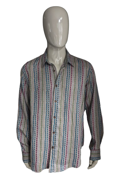 Desigual linen shirt. Brown blue green print. Size 2XL / XXL. Ragular fit.