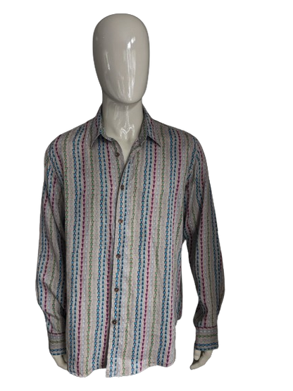 Camicia di lino desigue. Stampa verde blu marrone. Dimensione 2xl / xxl. Fit ragulare.