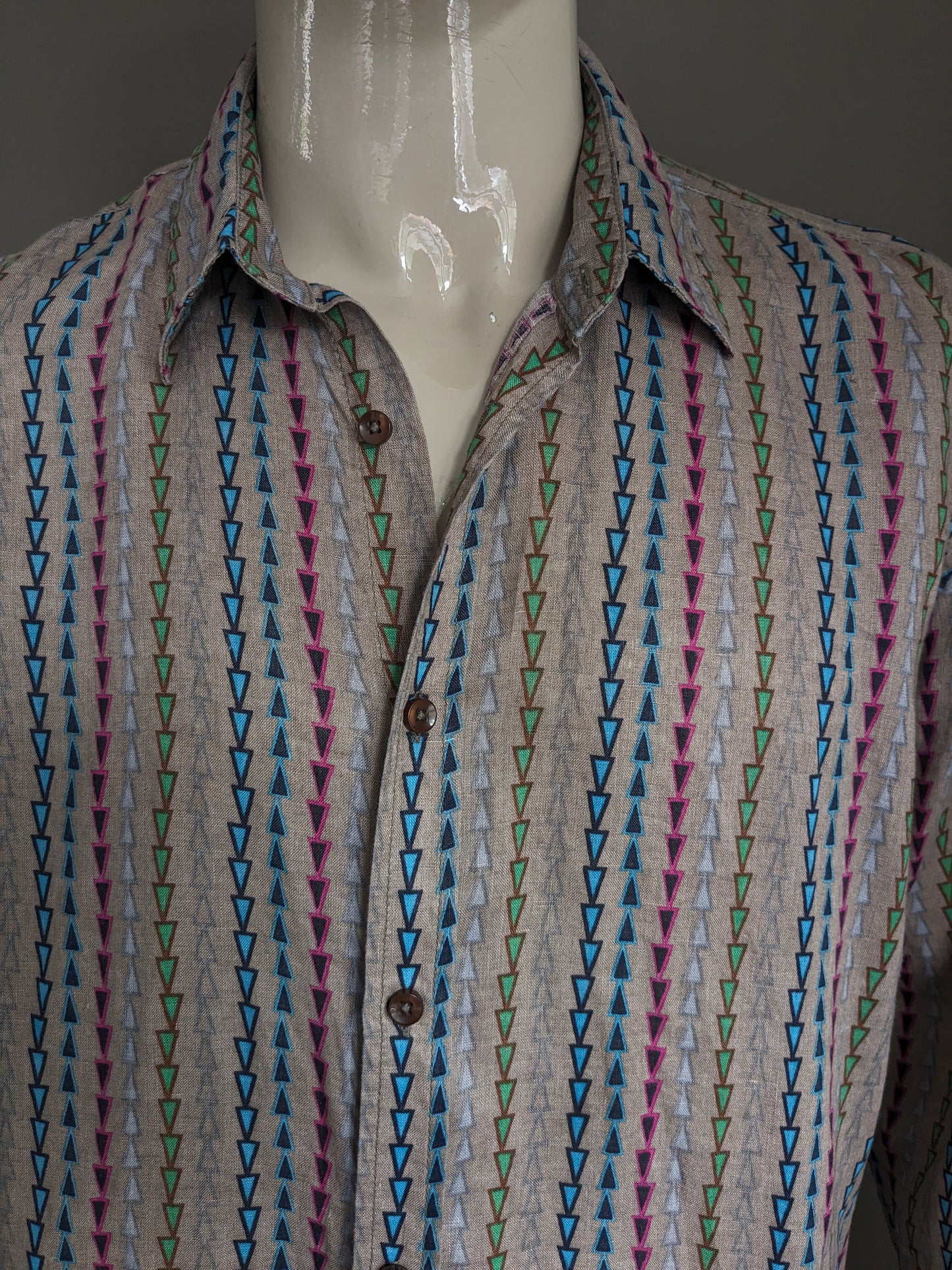 Desigual linen shirt. Brown blue green print. Size 2XL / XXL. Ragular fit.