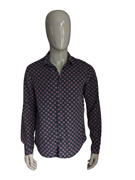 Scotch and Soda overhemd. Roze Zwart Groene print. Maat L. Regular Fit.