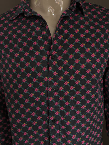 Scotch und Soda -Hemd. Rosa schwarzgrüner Druck. Größe L. Regelmäßige Passform.