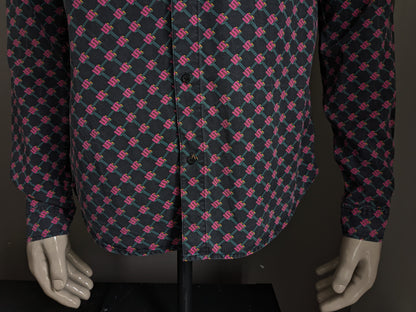 Scotch and Soda overhemd. Roze Zwart Groene print. Maat L. Regular Fit.