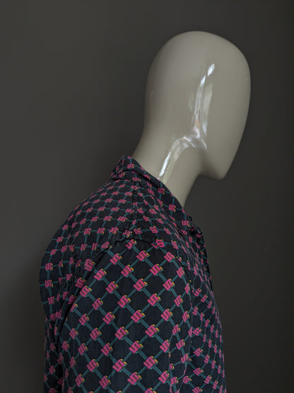 Camicia scozzese e soda. Stampa verde nera rosa. Dimensione L. Fit regolare.