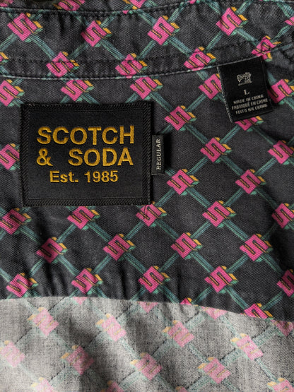 Whisky y Soda Camisa. Estampado verde negro rosa. Tamaño L. Ajuste regular.