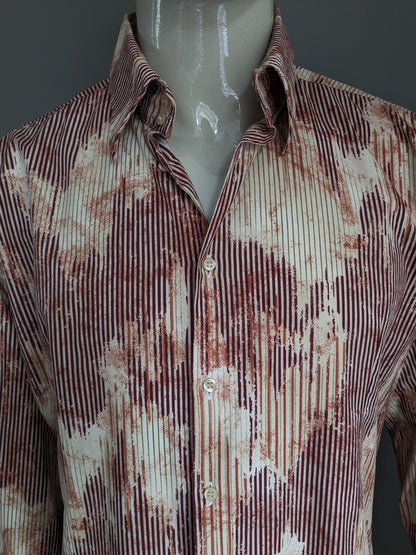 Camicia zebra di Umberto. Bordeaux beige verde motivo. Taglia XL.