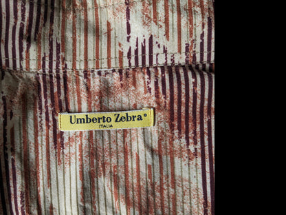 Umberto Zebra shirt. Bordeaux beige green motif. Size XL.