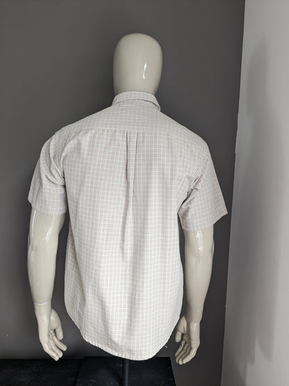 Camisa lacoste vintage manga corta. Azul marrón revisado. Tamaño 42 / L.