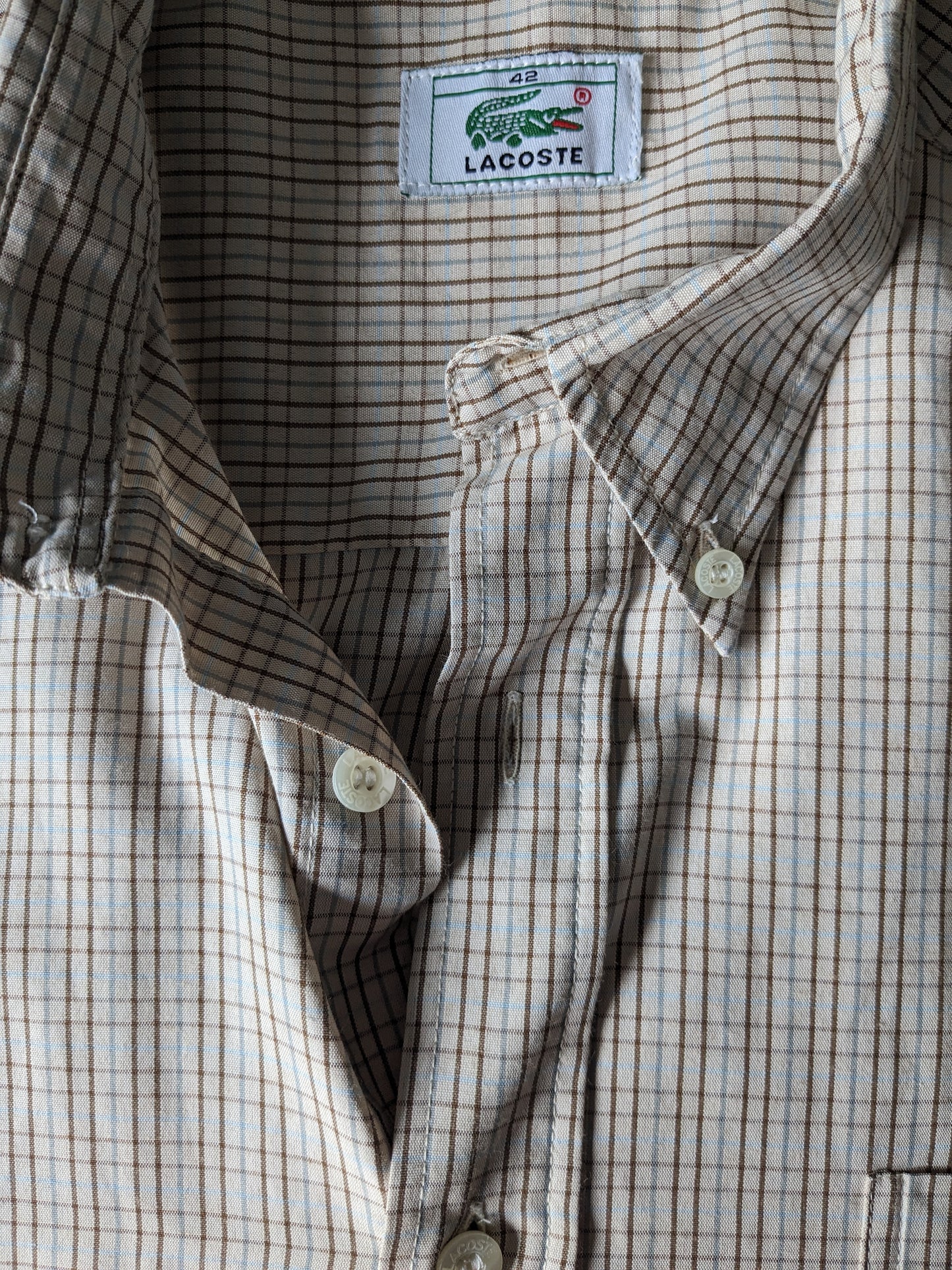 Vintage lacoste shirt short sleeve. Brown blue checked. Size 42 / L.