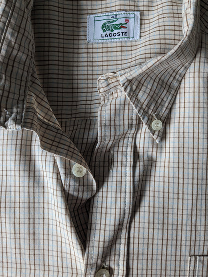 Camisa lacoste vintage manga corta. Azul marrón revisado. Tamaño 42 / L.