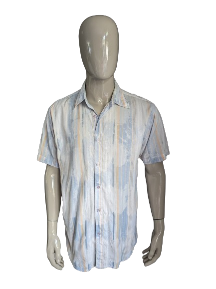 Casa Blanca shirt short sleeve. Light blue white, light orange motif. Size XL.