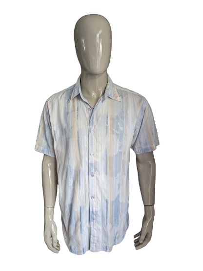 Casa Blanca Chemise courte à manches courtes. Blanc bleu clair, motif orange clair. Taille xl.