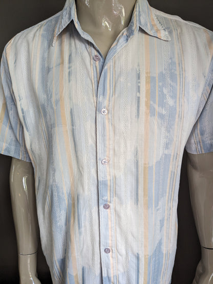 Casa Blanca shirt short sleeve. Light blue white, light orange motif. Size XL.