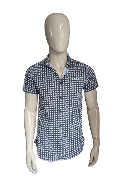 Dstrezzed Shirt Short Sleeve. Stampa bianca blu. Taglia M.