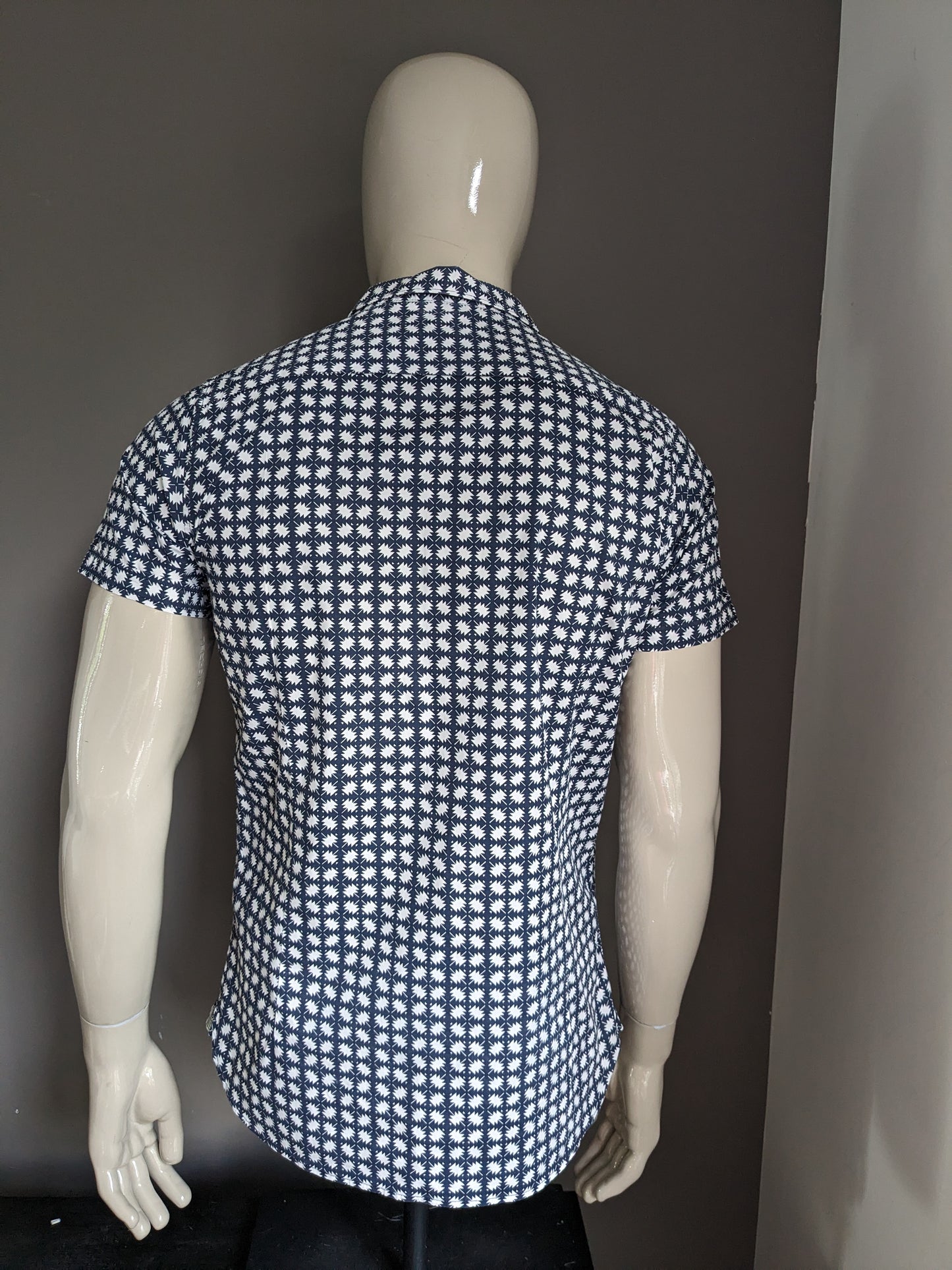 Dstrezzed Shirt Short Sleeve. Stampa bianca blu. Taglia M.