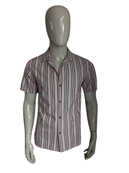 Sleeve corta Pull & Bear Shirt. Strisce grigio rosa. Taglia M.