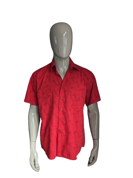 Vintage Pingle & Club overhemd korte mouw. Rood Zwart motief. Maat L.