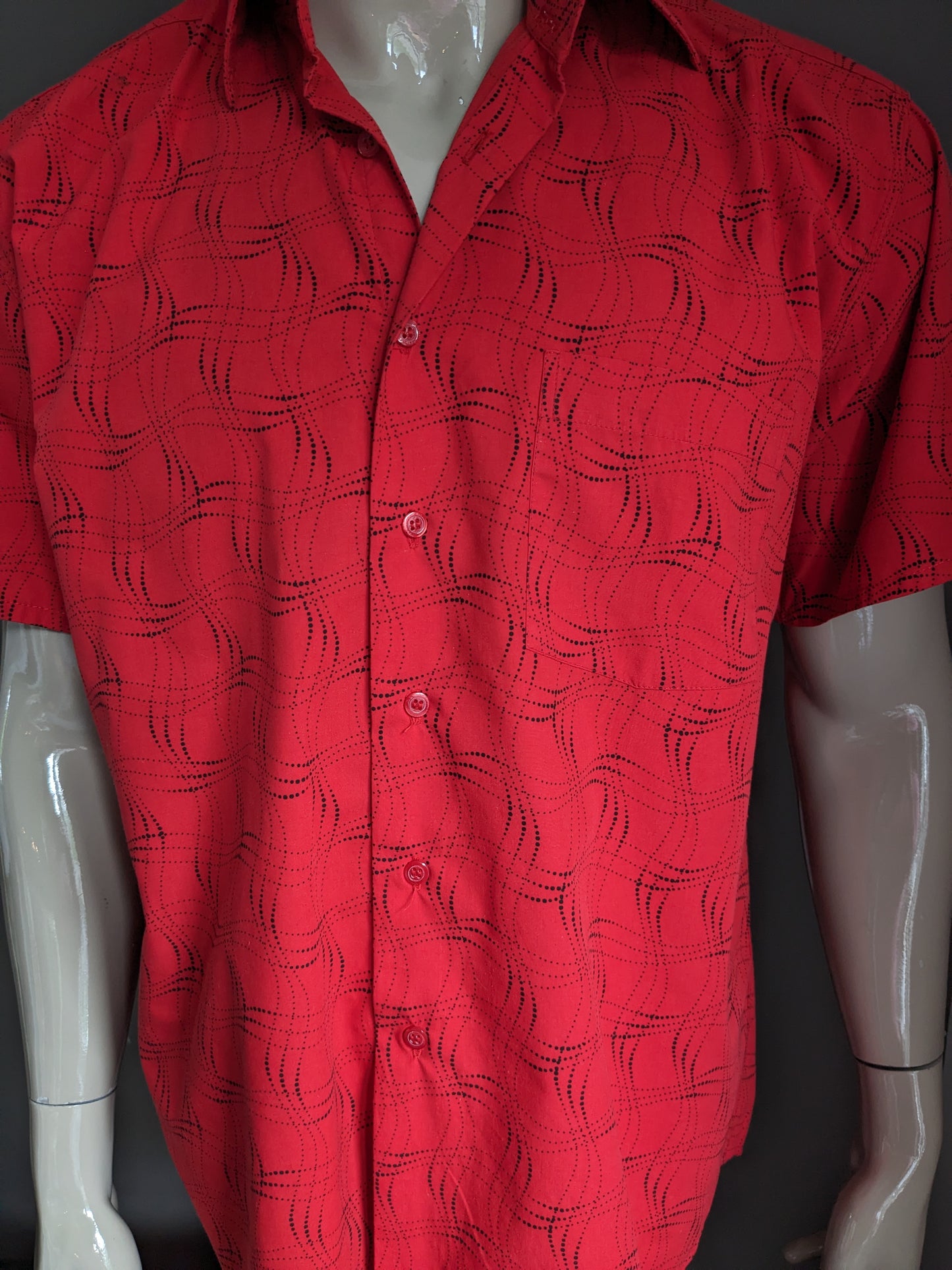 Vintage Pingle & Club -Shirt Kurzarm. Rotes schwarzes Motiv. Größe L.