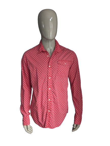 Camicia scozzese e soda. Stampa bianca rosa. Taglia XL.