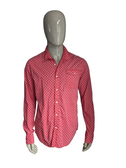 Camicia scozzese e soda. Stampa bianca rosa. Taglia XL.