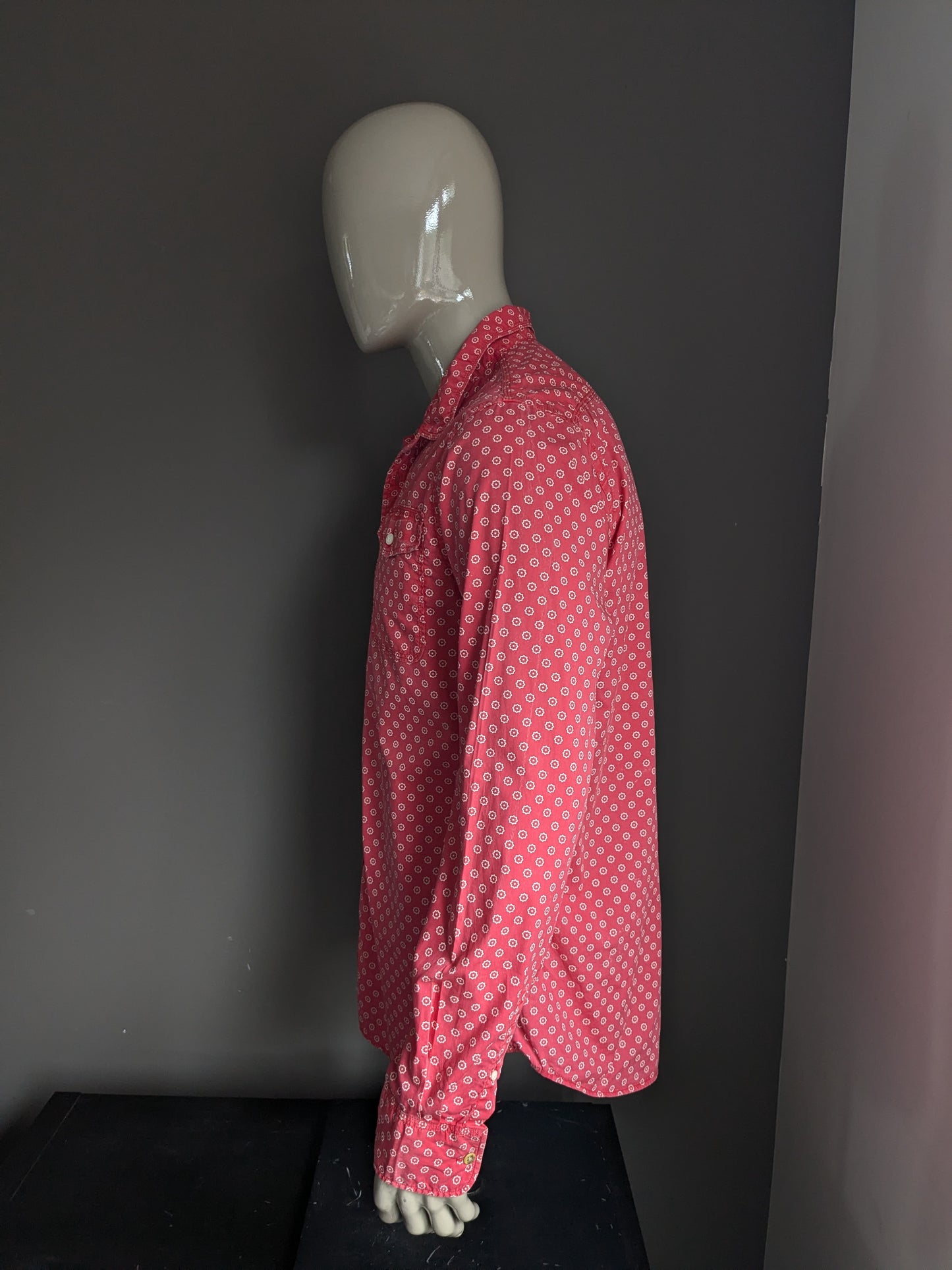 Scotch & Soda overhemd. Roze Witte print. Maat XL.