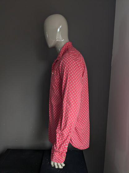 Camicia scozzese e soda. Stampa bianca rosa. Taglia XL.