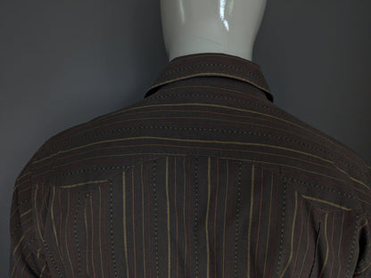 Springfield shirt with press studs. Western Style.  Brown yellow red striped. Size XL