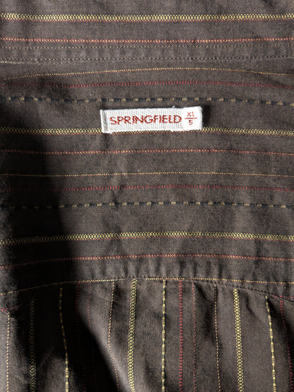 Springfield overhemd met drukknopen. Western Style.  Bruin Geel Rood gestreept. Maat XL